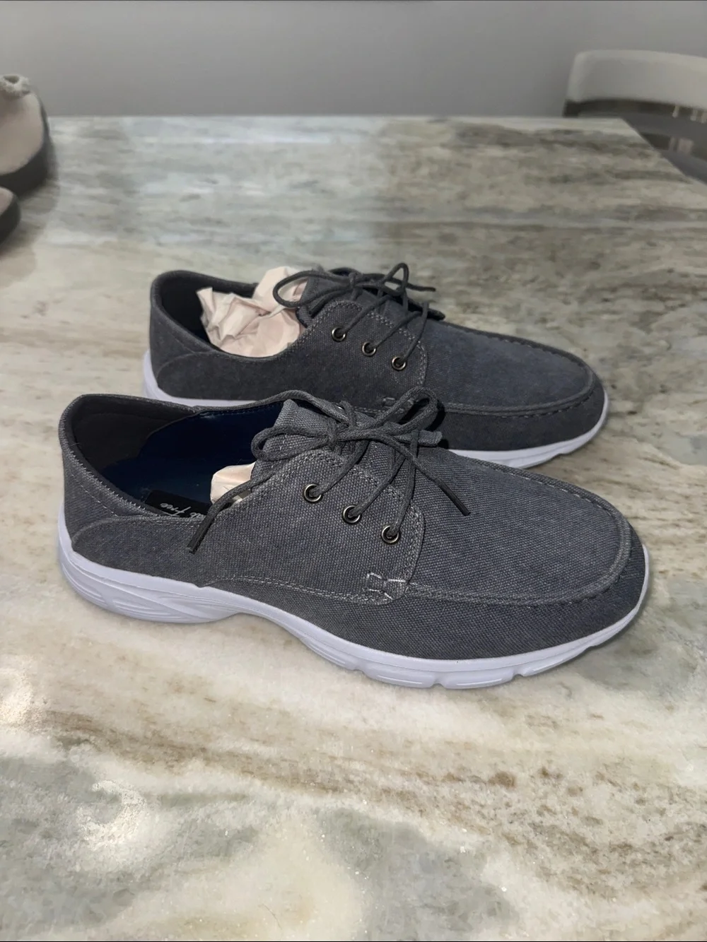 Men's Gray Canvas Boat Shoes with White Sole